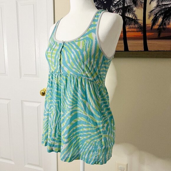 Lilu Tank Top | Blue & Green Zebra Print | Size Medium | 100% Cotton | Y2K - Picture 3 of 7